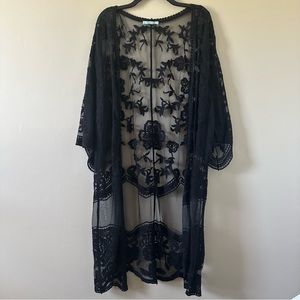 She & Sky Black lace kimono